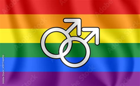 Gay Flag With Male Homosexuality Symbol Waving Flag Of Homosexuality