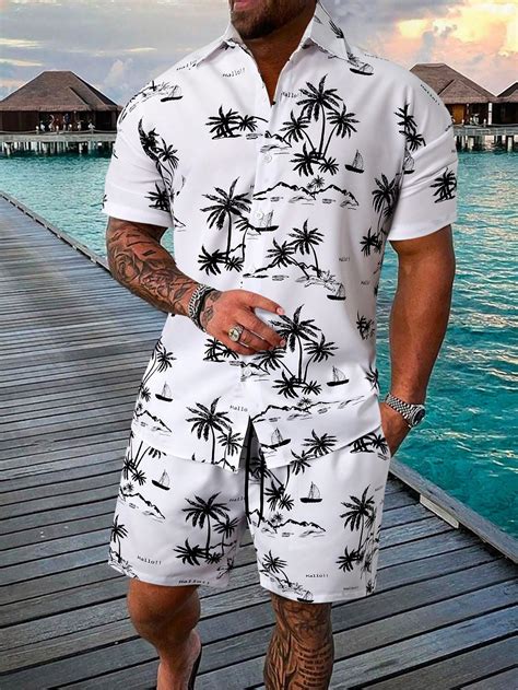 Manfinity Rsrt Men Coconut Tree Print Shirt Shorts Shein Usa