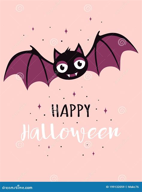 Halloween Card With Cute Bat Vector Illustration Stock Vector