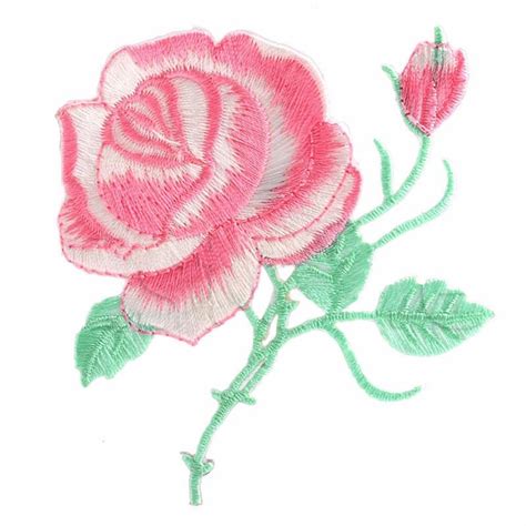 Pink Rose Embroidered Applique Clothing Patch