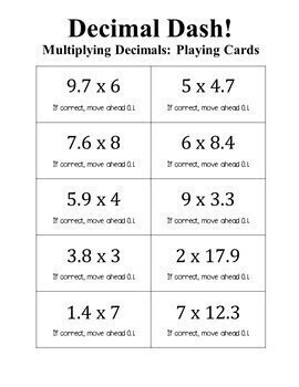 Decimal Dash A Multiplying Decimals Board Game With Digital Board Game