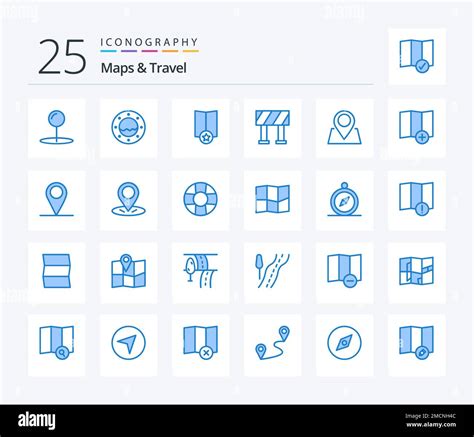 Maps Travel 25 Blue Color Icon Pack Including Gps Map Star