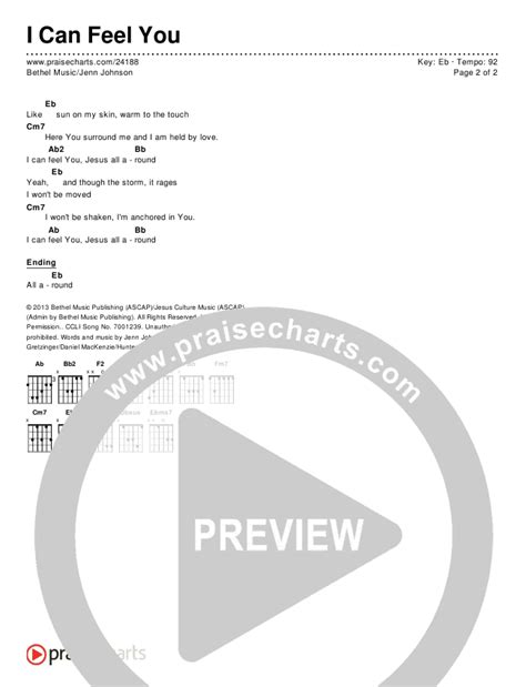 I Can Feel You Chords PDF Bethel Music Jenn Johnson PraiseCharts