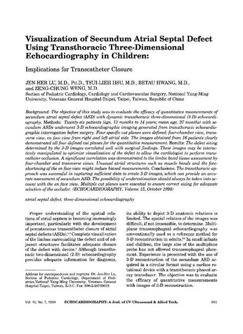 Pdf Visualization Of Secundum Atrial Septal Defect Using