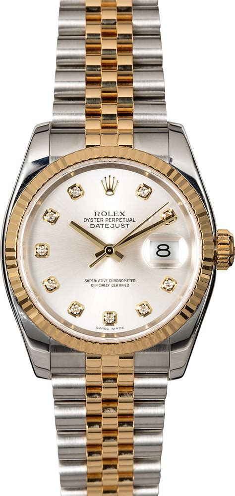 Two Tone Rolex Datejust Silver Diamond Dial