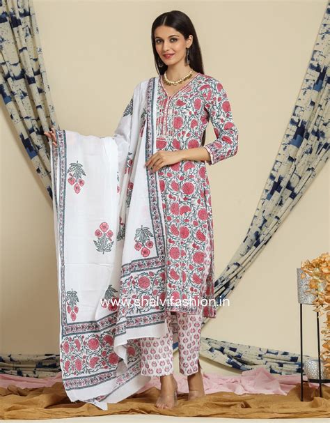 Shop Hand Block Print Cotton Suits With Mulmul Dupatta In Jaipur