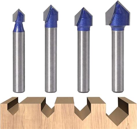 Wolfride 4pcs 90 Degree V Groove Router Bit 14 Inch Shank V Cut Router