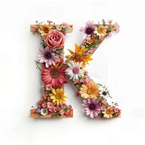 Flower Alphabet, Letter K Isolated on White Background. Floral Font ...