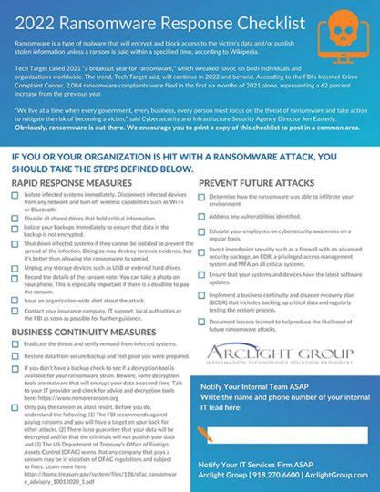 Ransomware Response Checklist Free Download Arclight Group