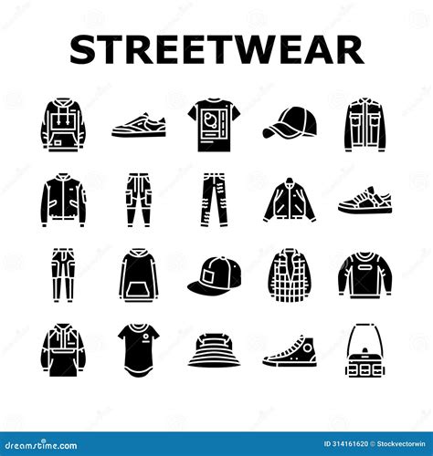 Streetwear Cloth Fashion Urban Icons Set Vector Stock Illustration