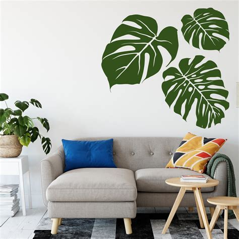 Monstera Leaves Wall Art Decal Set Of 3 Monstera Leaves Wall Decal