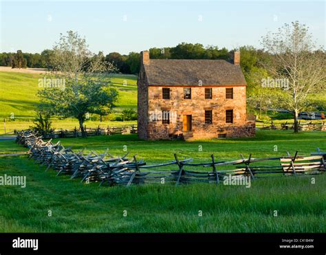 The Old Stone House In The Center Of The Manassas Civil War Battlefield Site Near Bull Run Stock