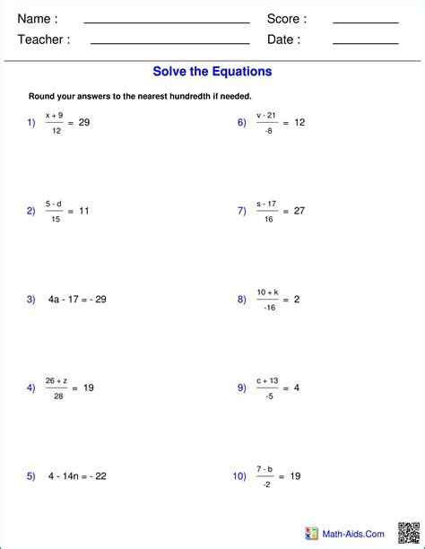 7th Grade Pre Algebra Worksheets