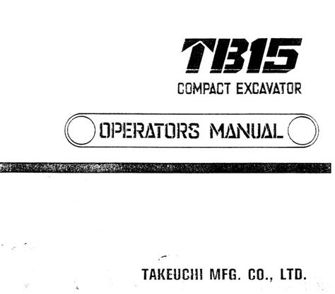 Takeuchi Excavator Tb Operators Parts Workshop Manual