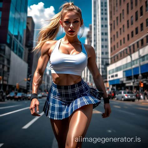 Beautiful Fitness Girl Walking Downtown Stunning Full Body Portrait In