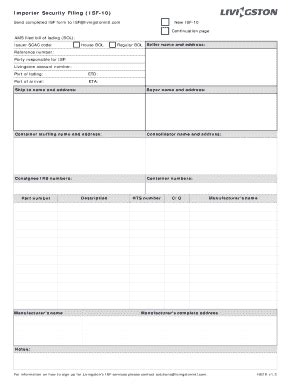 Fillable Online Importer Security Filing Isf Fax Email Print Pdffiller