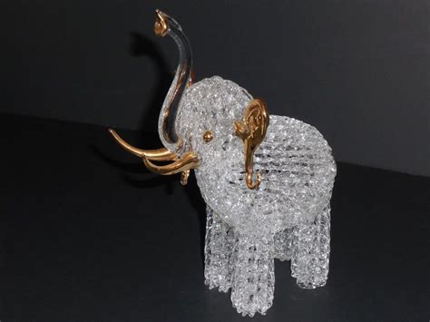 Hand Blown Spun Glass Elephant W Gold Accents Trunk Up Good Luck Glass Elephants Hand