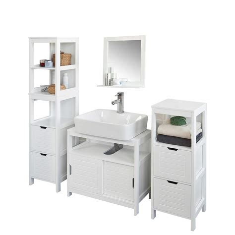 Haotian White Floor Standing Tall Bathroom Storage Cabinet With 3 Shelves And 1doorlinen Tower