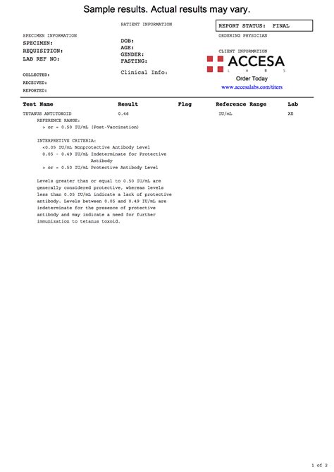 Tetanus Titer - Tetanus Antibody Blood Test | Accesa Labs