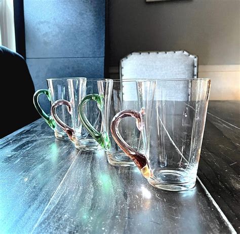 Handblown Crystal Hot Toddy Or Beer Glasses Mugs With Green Or Pink Handles Etsy