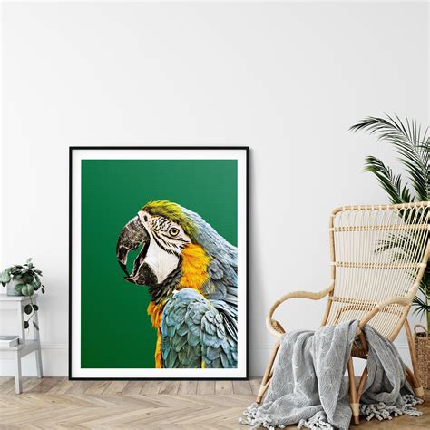 Macaw Parrot Print Tropical Photo Parrot Wall Art Emerald Etsy