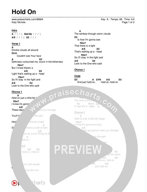 Hold On Chords PDF Katy Nichole PraiseCharts