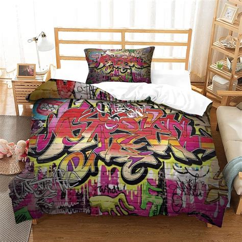 Graffiti Duvet Cover Set Street Art Bedding Set Piece Soft Microfiber