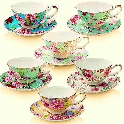 Btat Tea Cups Tea Cups And Saucers Set Of 6 Tea Set Floral Tea Cups