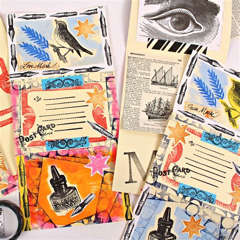 Mark Montano Mixed Media Tri Fold Postcards Inspired By Mark Hearld