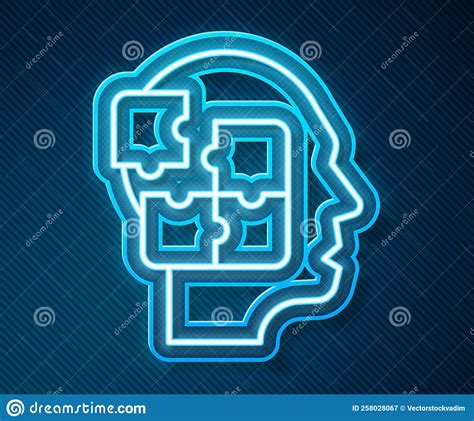 Glowing Neon Line Human Head Puzzles Strategy Icon Isolated On Blue