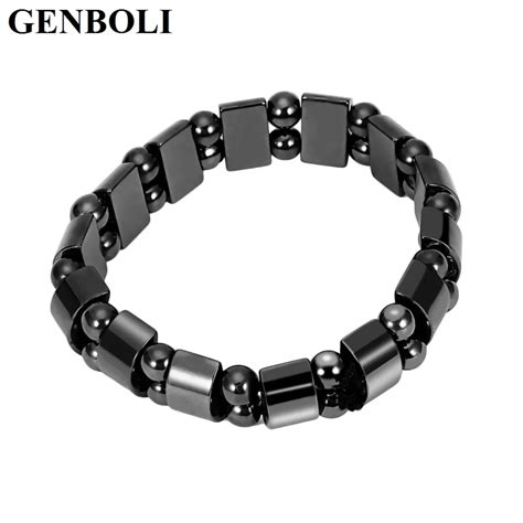 GENBOLI Black Stone Magnetic Hematite Male Bracelet For Women Weight