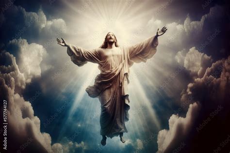 Photo Resurrected Jesus Christ Reaching Out With Open Arms Generative