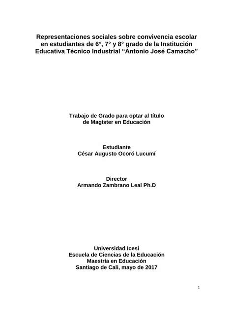 PDF Representaciones Sociales Sobre Convivencia Escolar Sociales