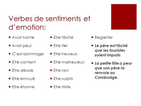 Les Verbes De Sentiments En Fran Ais