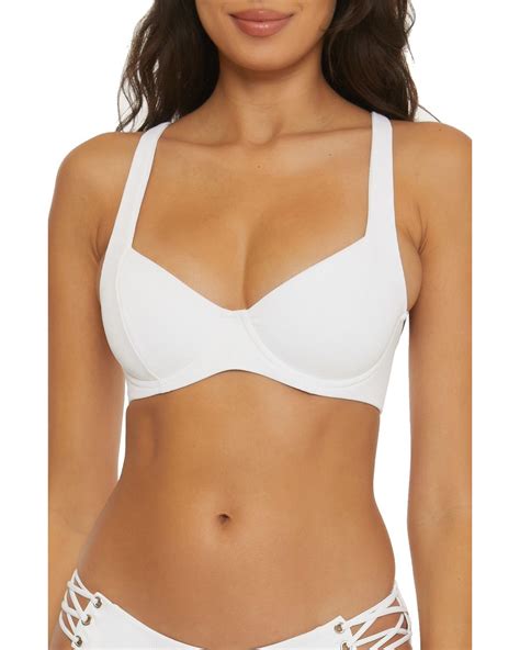 Becca Modern Edge Underwire Lace Up Ribbed Bikini Top In White Lyst