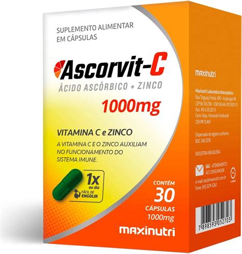 Maxinutri Ascorvit C G Vitamina C Zinco Caps Amazon Br