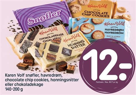 Karen volf snøfler havredrøm chocolate chip cookies honningsnitter