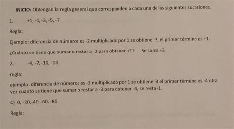 INICIO Obtengan La Regla General Que Corresponden A Cada Una De Las