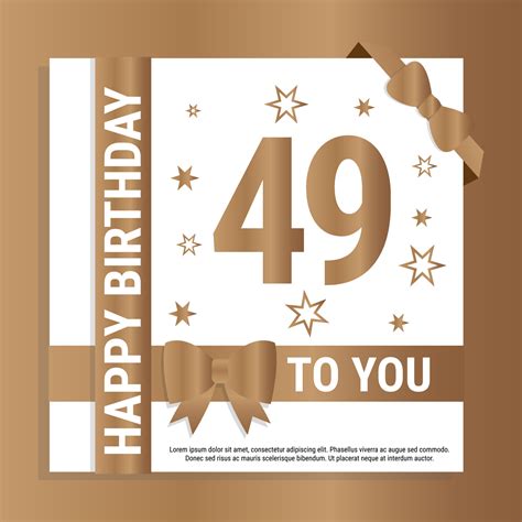 Happy 49th Birthday. Gold numerals and glittering gold ribbons. Festive background. Decoration ...