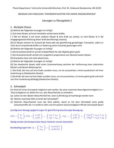 Übungsblatt 2 Lösungen Physik Department Technische Universität