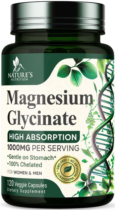 Nature's Nutrition Magnesium Glycinate 1000mg, Chelated Capsules for ...