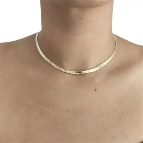 Colar Feminino Gargantilha Choker Laminada Folheado A Ouro MercadoLivre