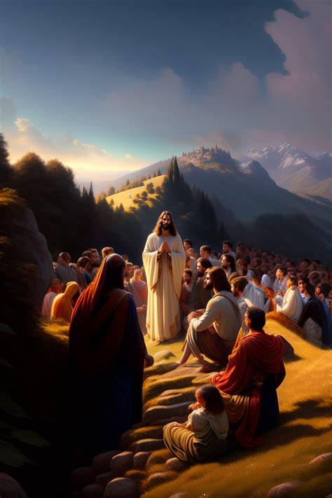 Lexica Jesus Christ Talking To A Large Crowd Of People On A Hillside