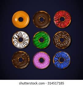 Vektor Stok Set Donuts Donut Icon Collection Toppings Tanpa Royalti