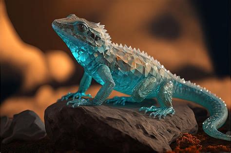 Premium AI Image | A blue lizard with a spiked tail sits on a rock.