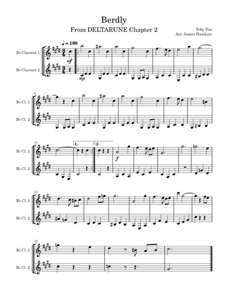 Berdly Toby Fox Berdly Clarinet Duet From Deltarune Chapter 2 Sheet Music For Clarinet In B