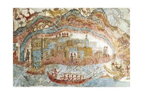 Fresco Depicting A Ship Procession From Akrotiri Thera Island