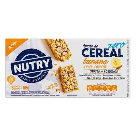 PACK BARRA DE CEREAL BANANA CANELA NUTRY CAIXA 66G 3 UNIDADES