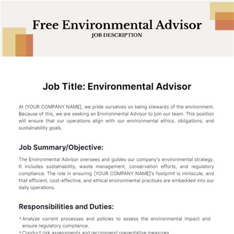 Free Environmental Advisor Job Description Template Edit Online