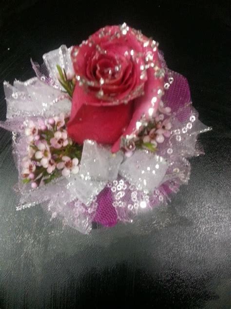 Hot Pink Glittered Prom Corsage. Hot Pink Rose with Pink Waxflower ...